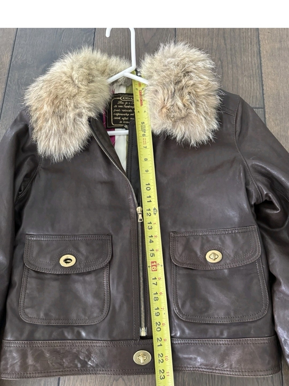 RARE Vintage Coach 2006 Legacy Leather Bomber Jacket Turnlock Fur 10 Fits 8 - Picture 12 of 15